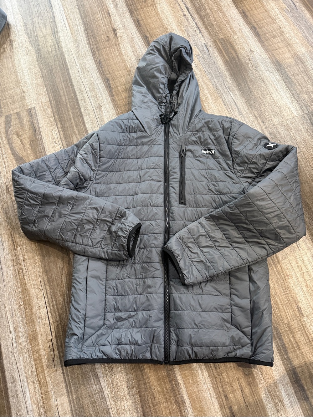 Hurley Men’s Thermal Wall Packable Puffer Jacket Gray Hooded Size Medium